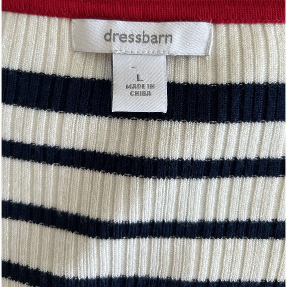 Ladies Navy Red Size L Knit 3/4 Sleeve Long Round Neck Sweater Stripe Dress Barn - Picture 3 of 8